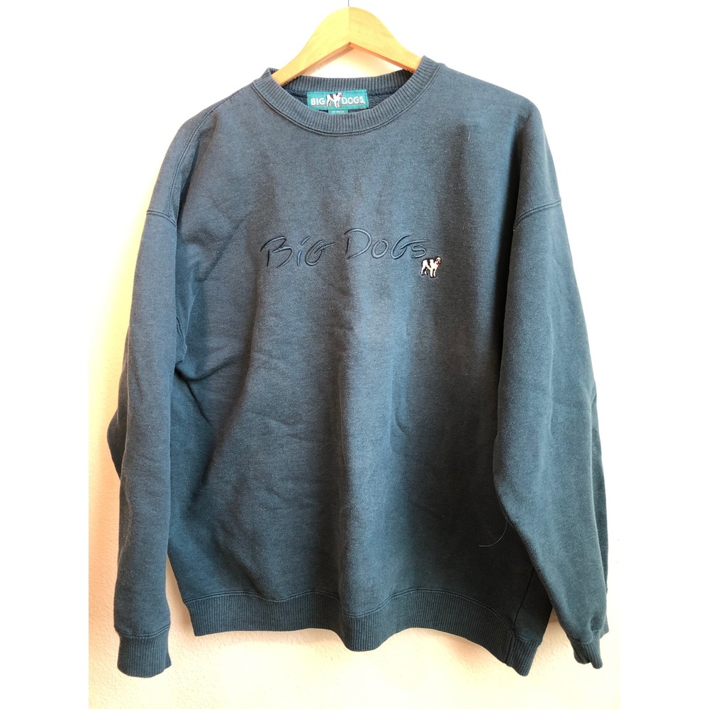 Big Dogs Vintage Crewneck Sweatshirt Teal Blue Large Graphic Logo Pullover